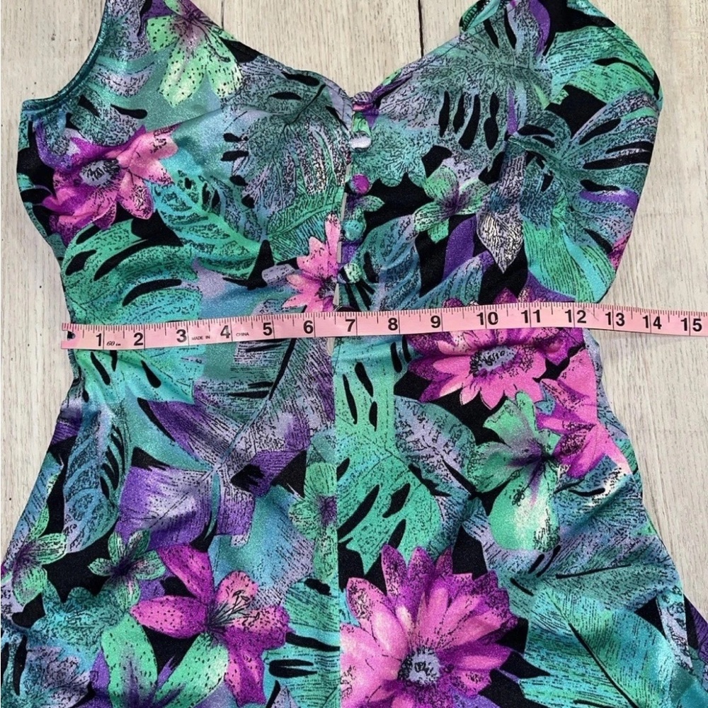 Vintage La Playa One Piece Button Down Swimsuit Size 16 Floral Tropical Boyshort - Picture 7 of 16
